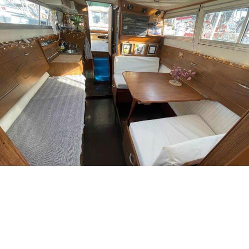 Beautiful 70s vintage yacht boat in Barcelona