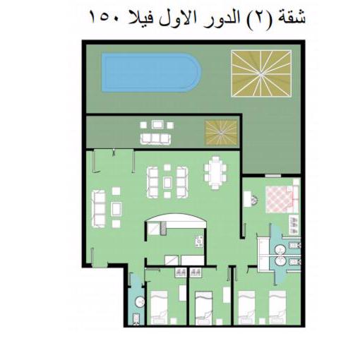 Chalet 2 v150 first floor 4 bedrooms green beach