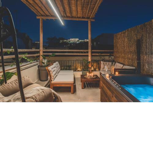 Luxury Apartment with Acropolis View Terrace and Jacuzzi - Living Stone Moonstone