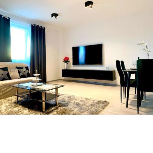 Modern flat near hockey and football arena.