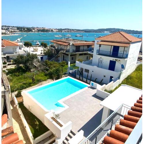 Portoheli Villa Downtown, Pool & Port view
